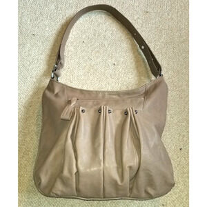 Womens Purse-LONGCHAMP-FRANCE-light brown leather pleated hobo shoulder